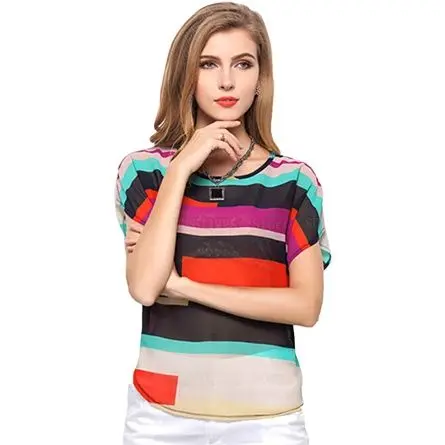 Летняя женская обувь в полоску Топ шифоновые рубашки блузка женские прозрачные