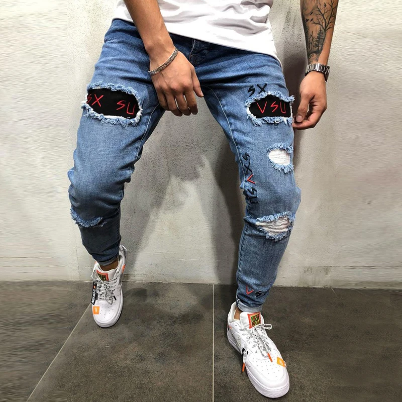 Мужские джинсы VOMINT облегающие прямые с вышивкой S-3XL | Мужская одежда
