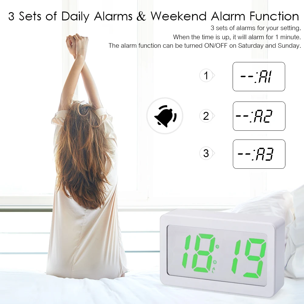 USB Будильник цифровой светодиодный дисплей RGB Изменение цвета 3 уровня яркость