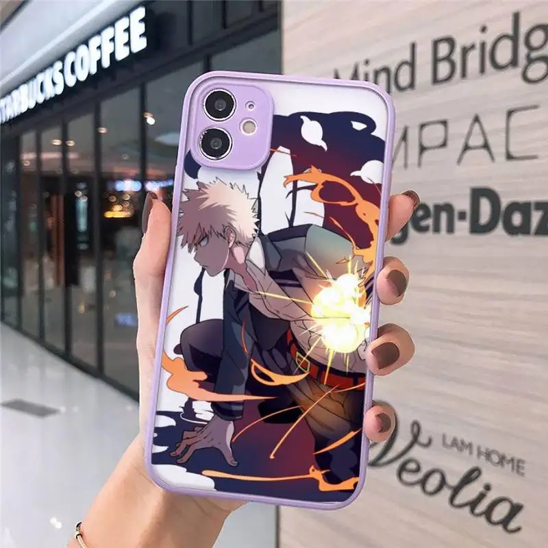 

My Hero Academia Anime Phone Cases Matte transparent For Purple iPhone 12 Mini 11 Pro XR XS Max 7 8 Plus X Back Cover