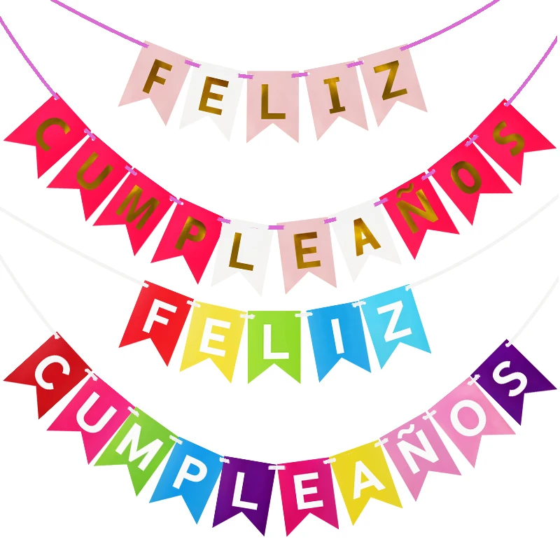 

Multicolor Spanish Happy Birthday Paper Banner Alphabet Feliz Cumpleaños Bunting Garland Flags For Birthday Party Hanging Decor
