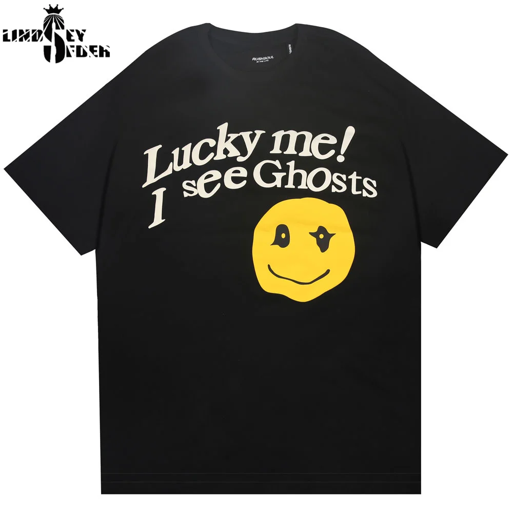 Мужская футболка в стиле хип-хоп Lindsey Seader с принтом Lucky Me I See Ghost уличная короткими