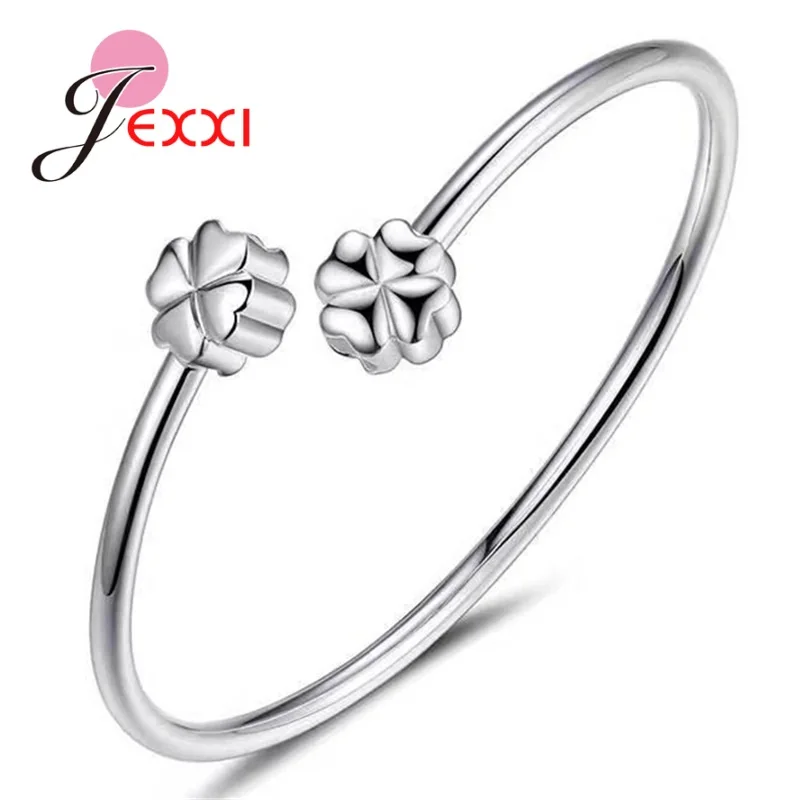 

Fashion Simple 925 Sterling Silver Four-Leaf Clover Bangle Bracelet Women Jewelry Wedding Engagement Gift Supplies