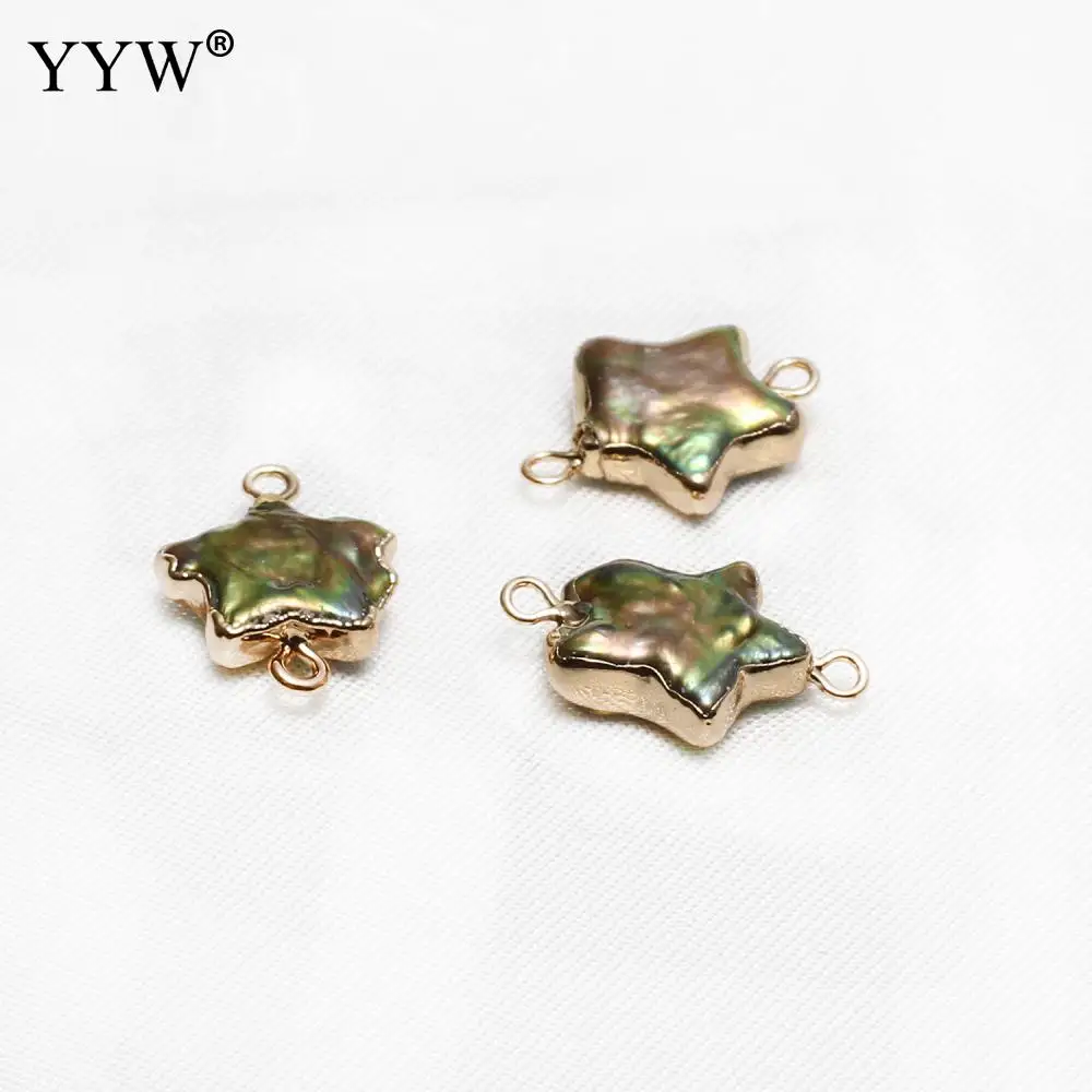 Natural Freshwater Pearl Connector Flat Star Shape Gold Color Double Hole For Diy Jewelry Making Accessories Fit Bracelet 10pcs | Украшения