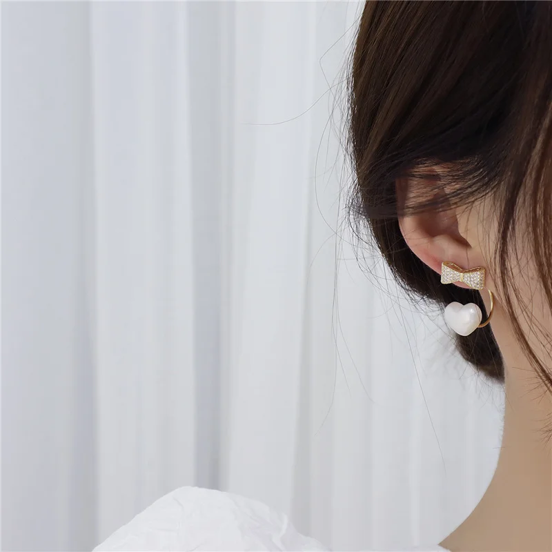 

Sweet Lovely S925 Silver Needle Heart-shaped Bow Earrings for Women New Exquisite All-match Statement Earrings Pendant Jewelry
