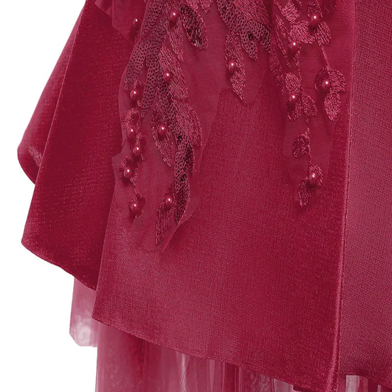 

Flower Girls Dresses Illusion Embroidey Sequined Appliques Tulle Lace O-Neck Knee-Length Pearls Kids Party Princess Gown F180