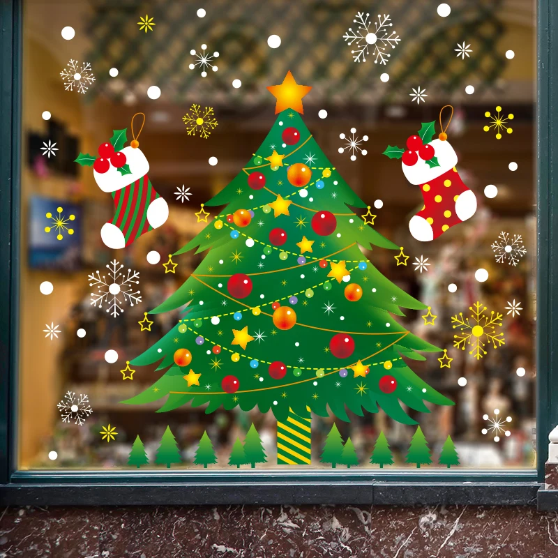 

[shijuekongjian] Christmas Tree Window Stickers DIY New Year Wall Decals for Living Room Bedroom Shop Glass Home Decoration