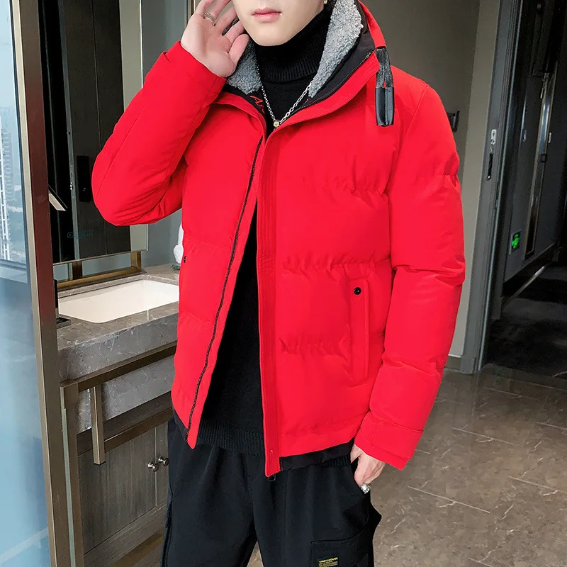 

2020 Men's Fashion Work Clothes Youth Faux Cashmere Stand Collar Solid Color Casual Warm Cotton-Padded Coat