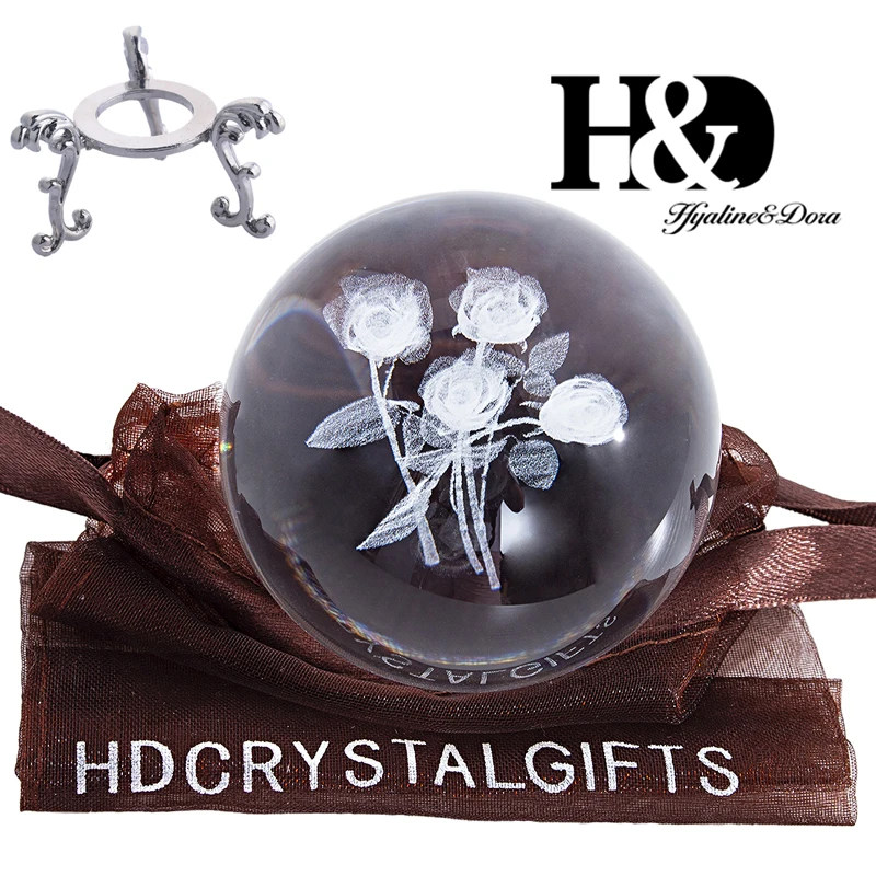 H&D 60 мм 3D шар лазерный хрустальный шар с гравировкой стекло художественное ремесло миниатюрная Сфера домашний Декор Аксессуары Рождественский подарок металлическая подставка
