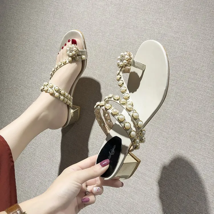 Liren 2019 Летняя мода Повседневное женские тапочки для улицы с строка украшения