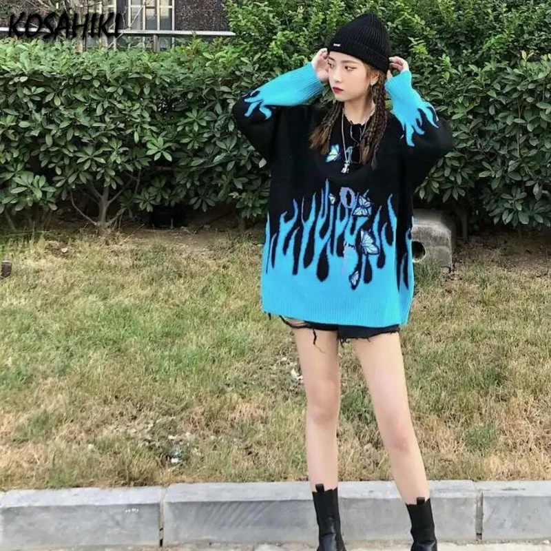 Женский трикотажный свитер с аппликацией бабочки в стиле Харадзюку | Женская