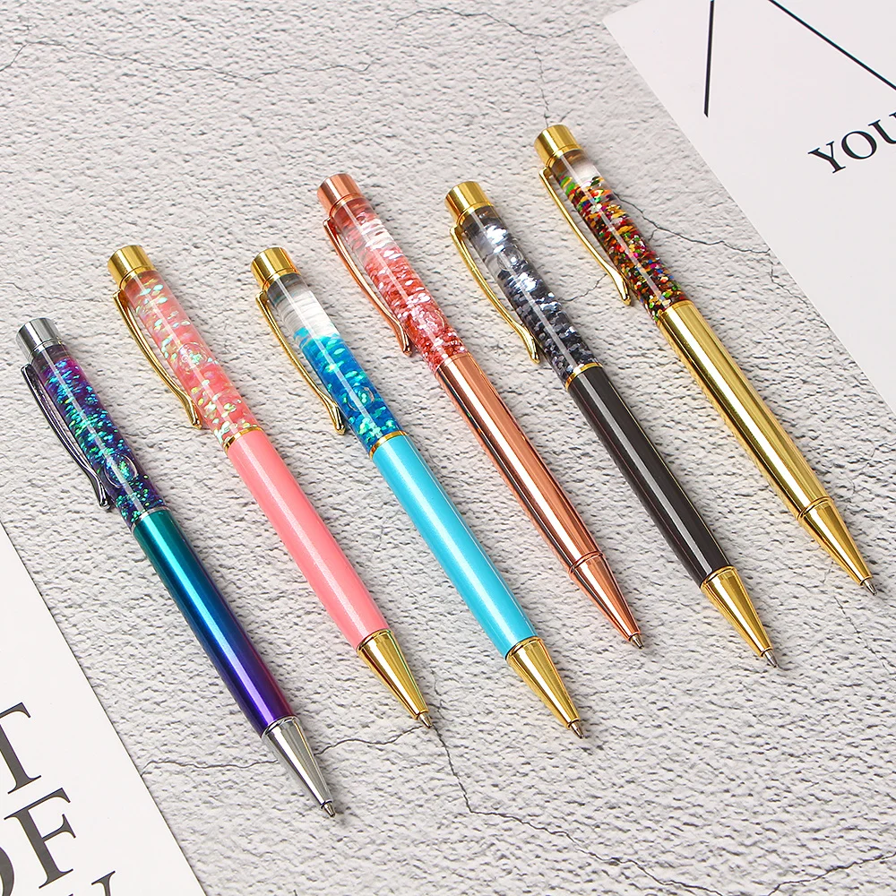 Ball Pen 1.0mm Luxury Ballpoint Flow Oil Crystal Gold Foil Metal Copper Colorful High-grade Powder Quicksand pen |