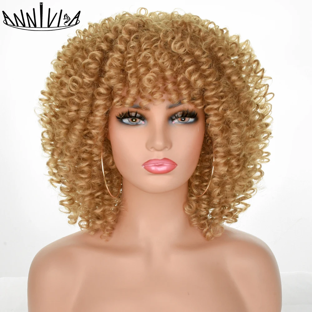 annivia cabelo afro encaracolado peruca com franja perucas femininas sintetico cabelo