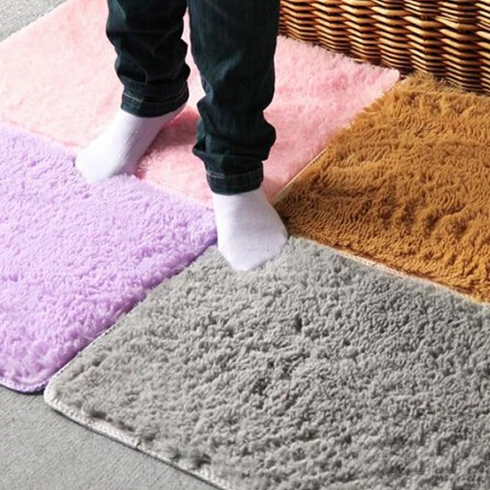 Одноцветные плюшевые напольные прокладки Нескользящие лохматые коврики