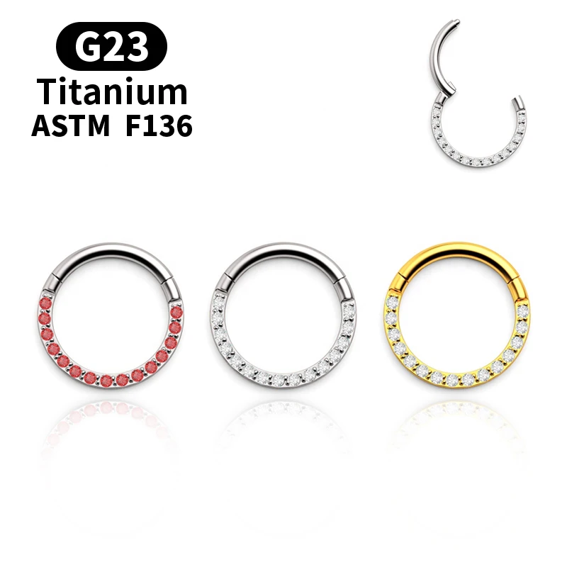 

G23 Titanium Daith Earrings Hoop CZ Hinged Segment Clicker Nose Ring Nipple Ear Cartilage Tragus Lip Stud Piercing Body Jewelry