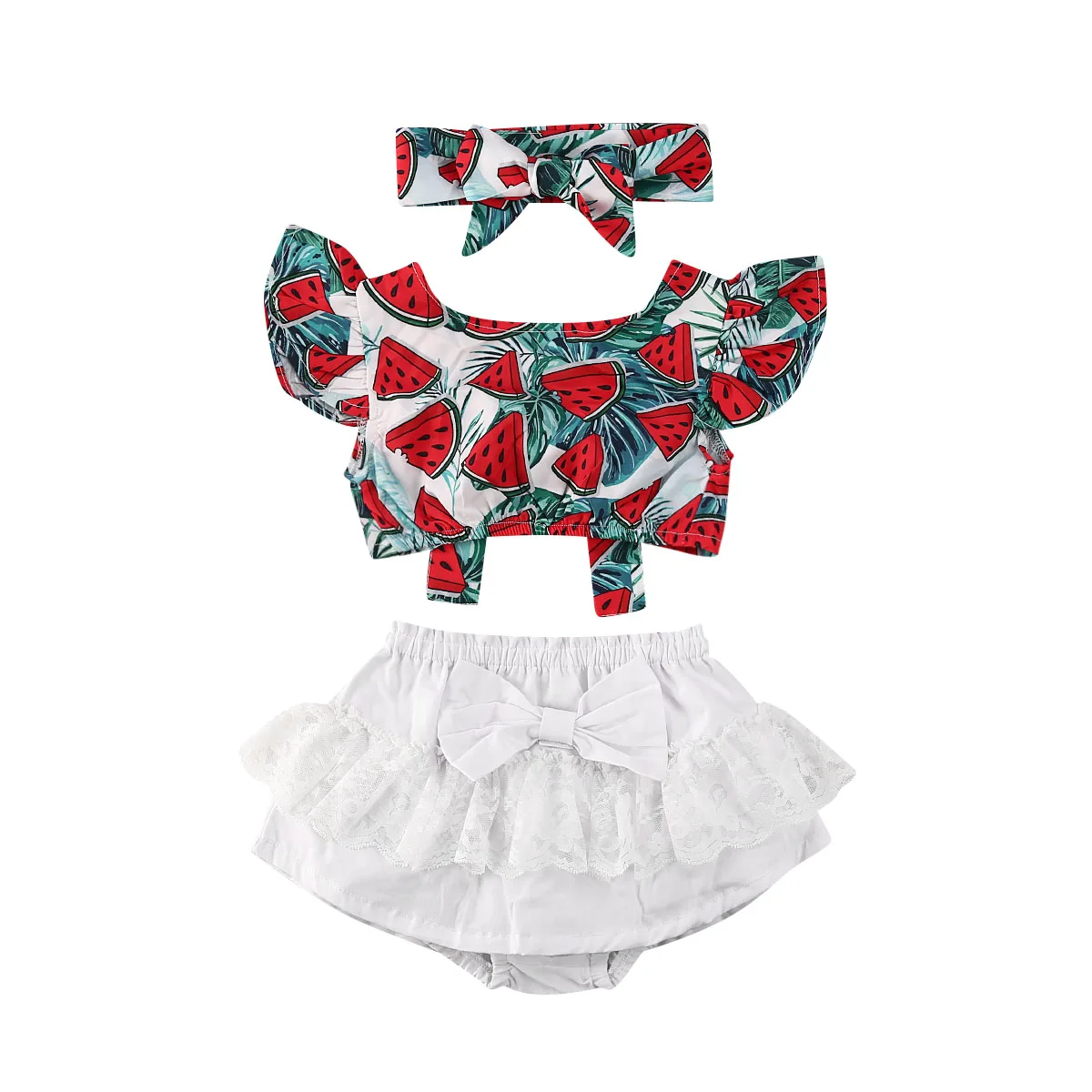 

Pudcoco Newborn Baby Girl Clothes Set Watermelon Print Ruffle Top Lace Shorts Dress Summer Kids Outfits With Bow