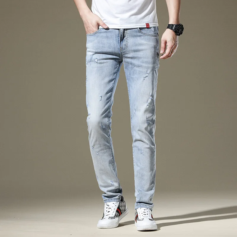 

Spring and summer 2021 curly leg Capris men's trousers slim Leggings casual brand stretch jeans fashion