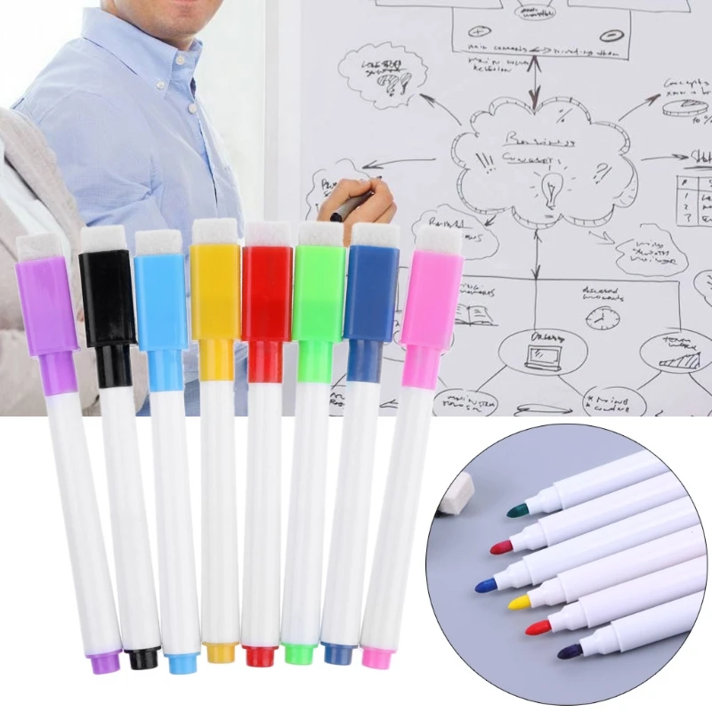 

1 Set Magnetic Whiteboard Pen Erasable Marker Office School Supplies 8 Colors