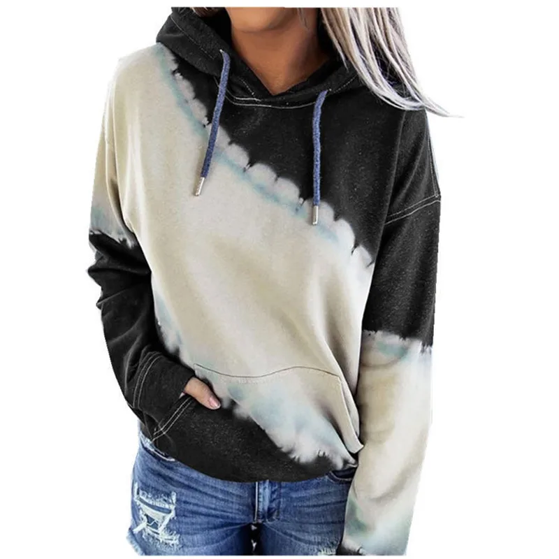 

Women's loose tie-dyed printed long-sleeved Hoodies Sweatshirt for autumn and winter new Casual High street WN*