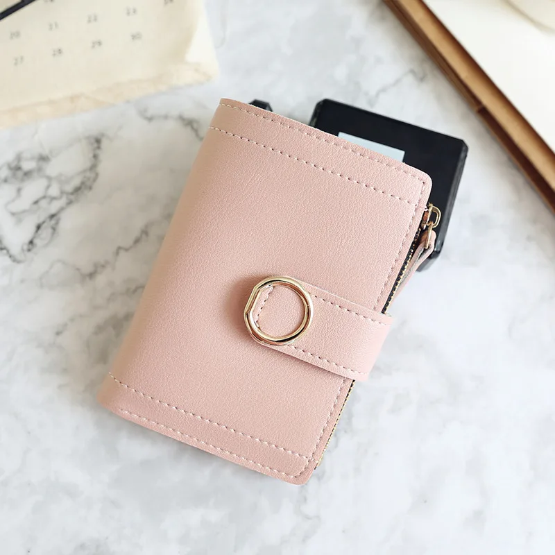 

Ladies short wallet new zipper buckle ring simple small wallet fashion multifunctional card holder wallet student coin purse
