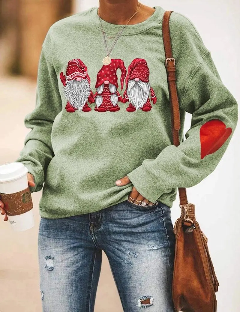 

2020 New Christmas Tops Women Hoodie Print Dwarf Heart Sleeve Sweatershirt Casual Loose O Neck Wear Clothing