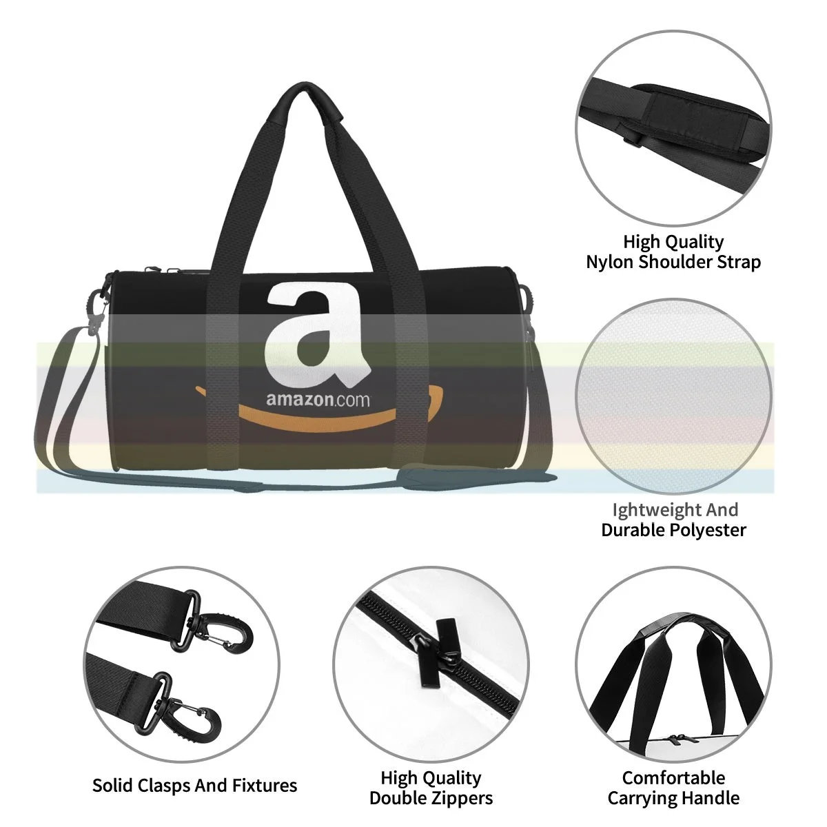 

Amazon Logo universal travel sports fitness shoulder bag. Nylon portable outdoor sports bag. Dry and wet separation bag