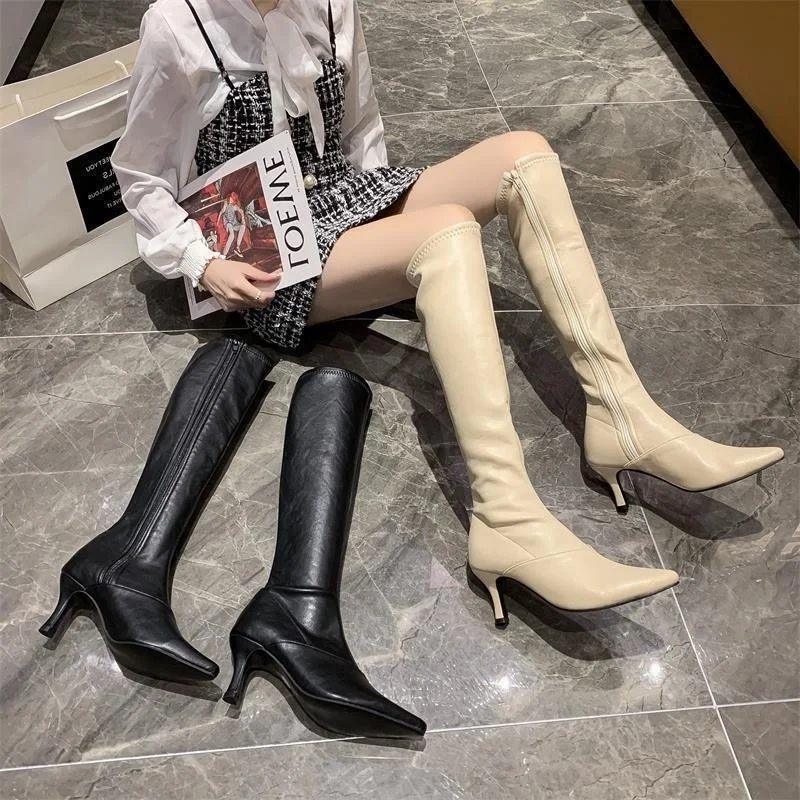 

winter autumn and 2021 boots women's new long tube knee pointed thin heeled high-heeled high tube boots thin boots