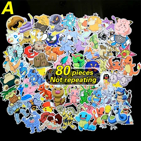 A 80pieces 80 шт./лот, 160 видов, Мультяшные наклейки с покемонами из Амина для декора стен, наклейки на холодильник и велосипед, стикеры для автомобиля ноутбука, фигурки, игрушки, водонепроницаемые - Цвет: A 80pieces