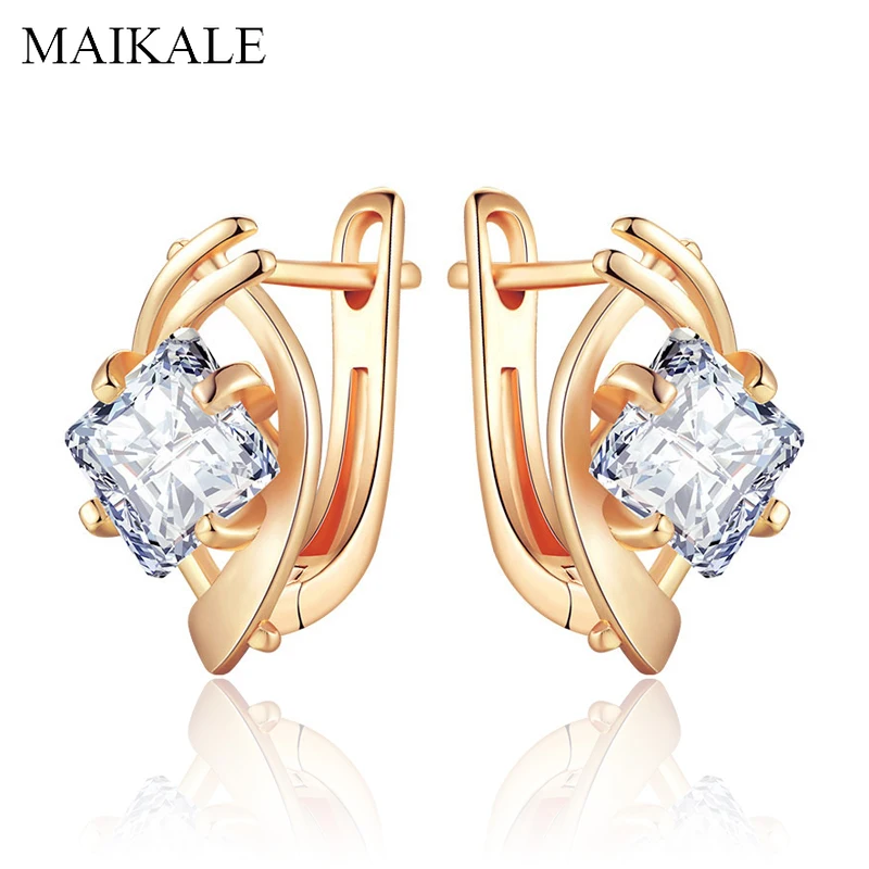 Женские золотистые серьги гвоздики MAIKALE сережки геометрической формы с кубиками