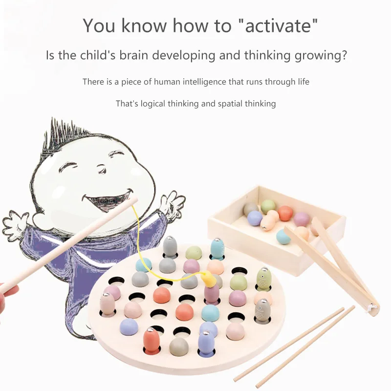 

Kids Montessori Wooden Toys Clip Wooden Beads Magnetic Fishing Game For 2 3 4 Year Olds Toddler Gifts Kids Educational Math Toys