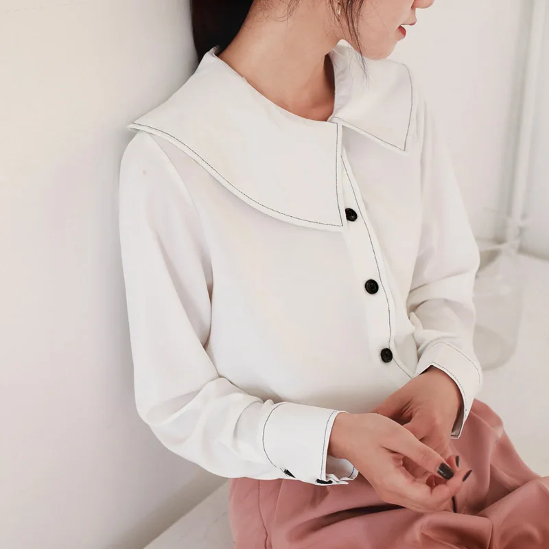 

Free shipping woman feminina Women's vintage blouse fashion clothes 2020 spring white long sleeve chiffon shirts female D0056