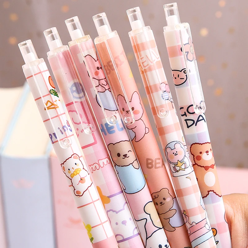 

4Pcs/Set Kawaii Bear Retractable Gel Pens Black Ink Signature Writing Pen for Kids School Office Stationery