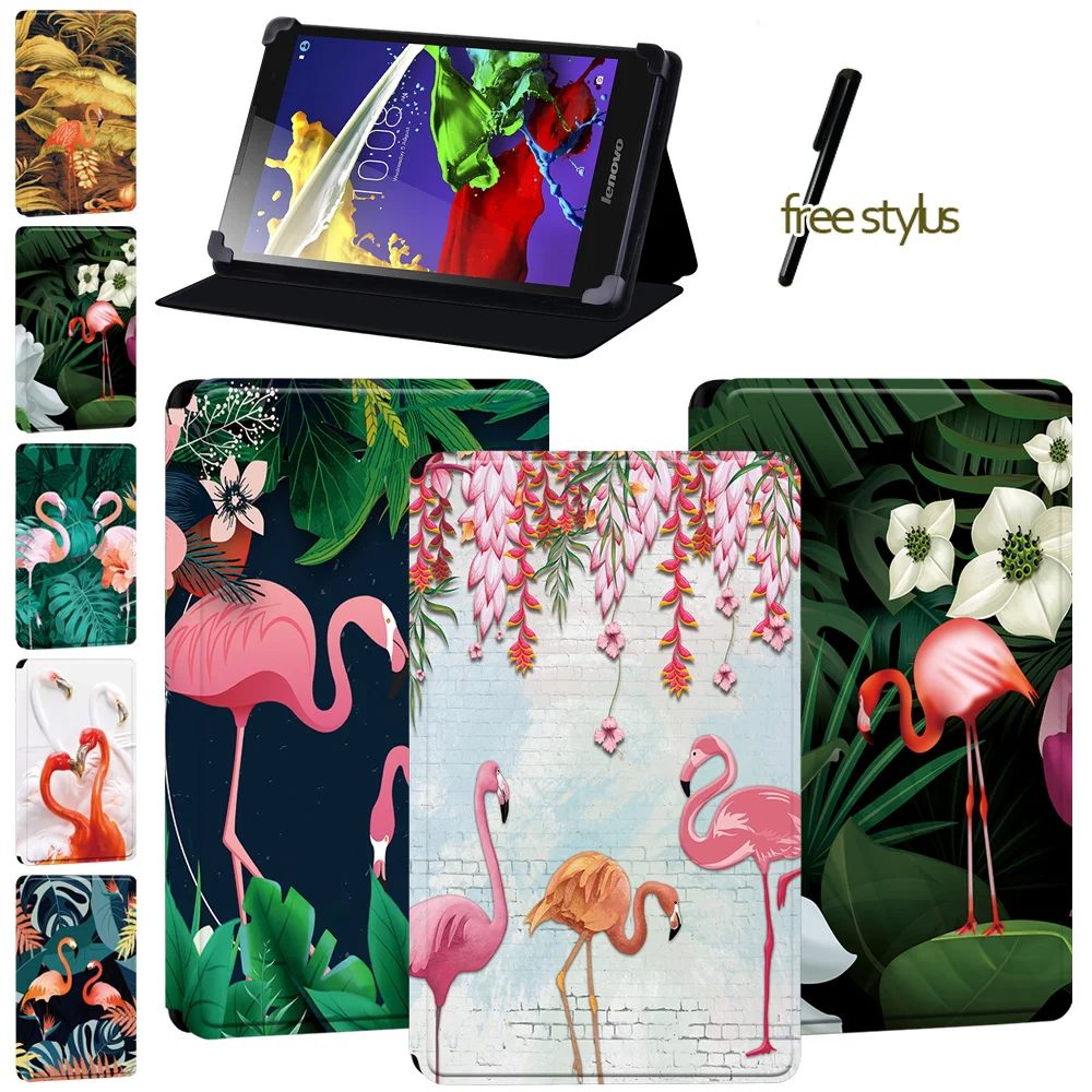 

Tablet Case for Lenovo Tab 2 A8/A7-(10/10F)/Tab 4 (8/8 Plus)/Tab 4 (10 /10 Plus)/Tab 3 7 Essential - Flamingo Cover Case + Pen
