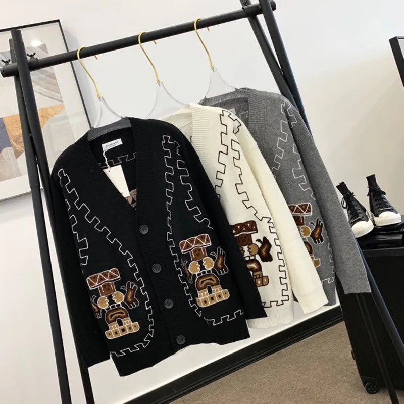 

Embroidery Knitted Cardigan Sweater Women Korean Knit Loose Oversize Coat Jumper Ladies V-Neck Knitwear Outerwear Autumn Winter
