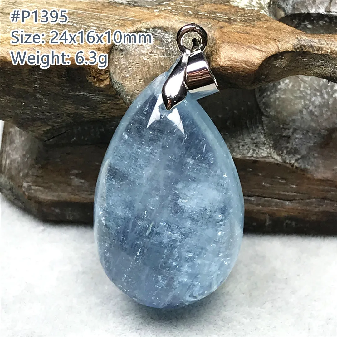 

Natural Ocean Blue Aquamarine Necklace Pendant Jewelry For Women Men Healing Gift Crystal 24x16x10mm Beads Gemstone Silver AAAAA