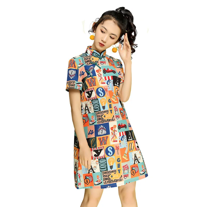 

Summer New Small Modified Cheongsam Young Girl Modified Loose Skirt Daily Dress