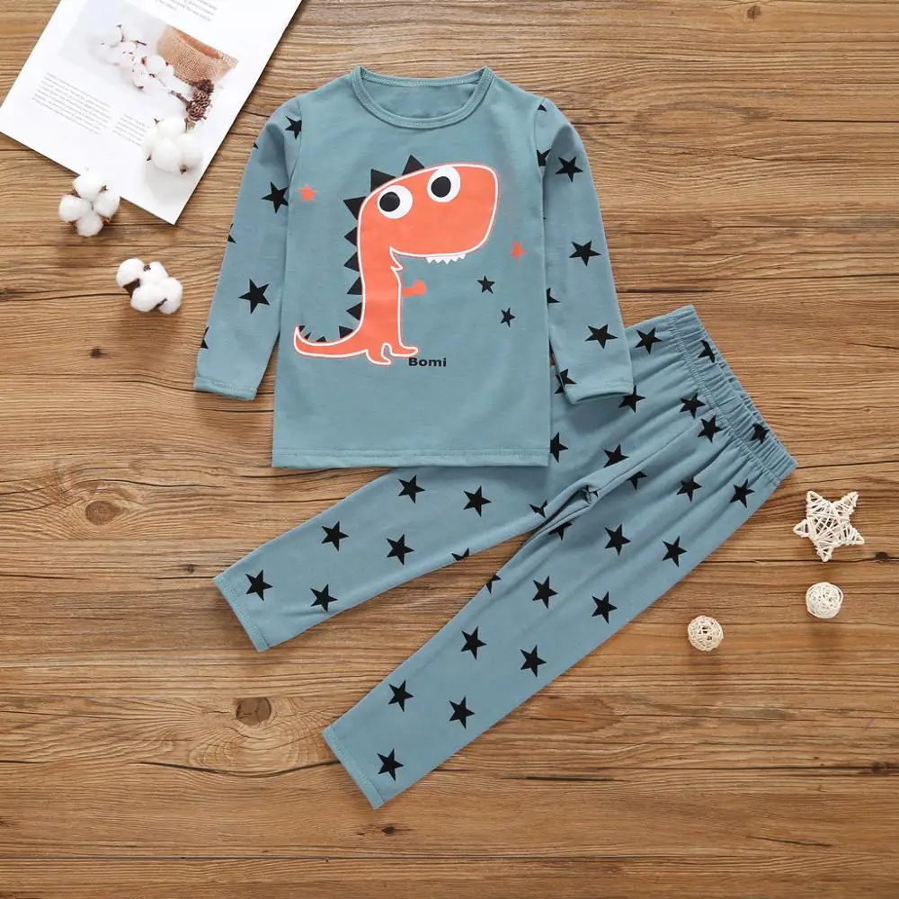 2pcs bule 04 Рождественский пижамный комплект для маленьких мальчиков, детская одежда с динозаврами, вязаные длинные пижамы, наряды Санты, Детский костюм, серый костюм - Цвет: 2pcs bule 04
