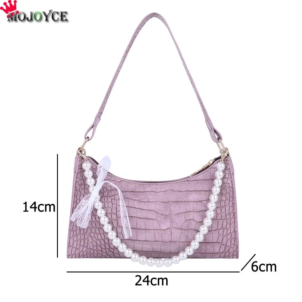 

Women Solid Color Handbags Lady PU Leather Pearl Chain Small Shoulder Totes Bag Youth Ladies Simple Versatile Bag