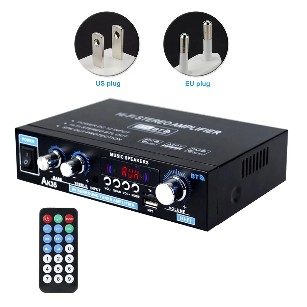 

AK35 Low Distortion Bluetooth 5.0 HIFI Iron Dual Channel Digital Amplifier USB Input Remote Control Home Stereo Mini