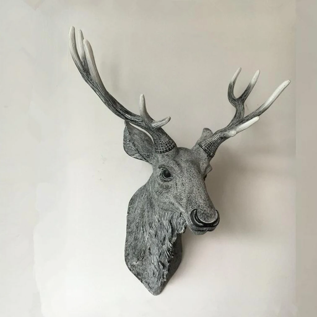 

Animal Head Deer Antlers Wall Mount Resin Statue Hotel Display Home Decor