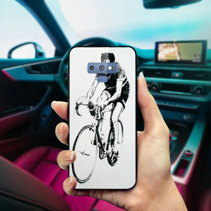 Bike Cyclist Black On White Tempered Glass Cases for Samsung Galaxy S8 S9 S10 A6 A8 A9 A10 A20 A40 A50 A70 A80 Plus | Мобильные