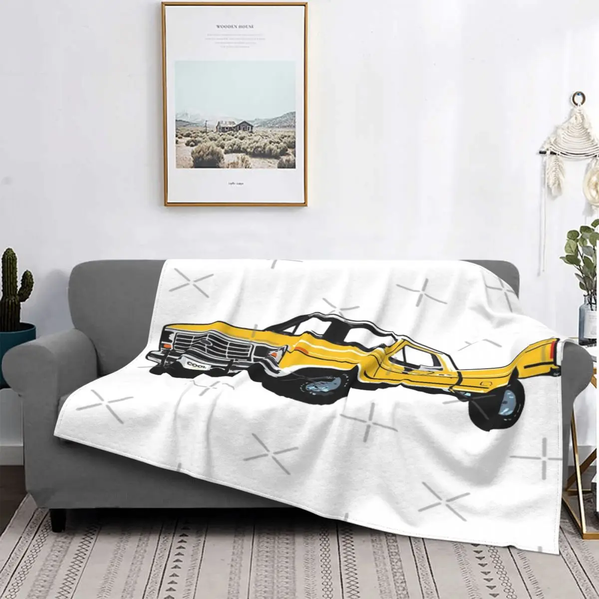 

Manta de camión amarillo 80S 4x4 F, para cama colcha, manta doble a cuadros de Anime