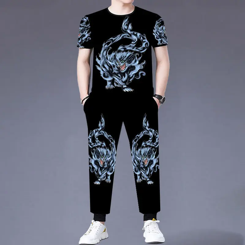 Short-sleeved Casual Suit, Trousers, Fat Guy, Extra-large Fat, Trendy Brand Spring and Summer Two-piece Suit