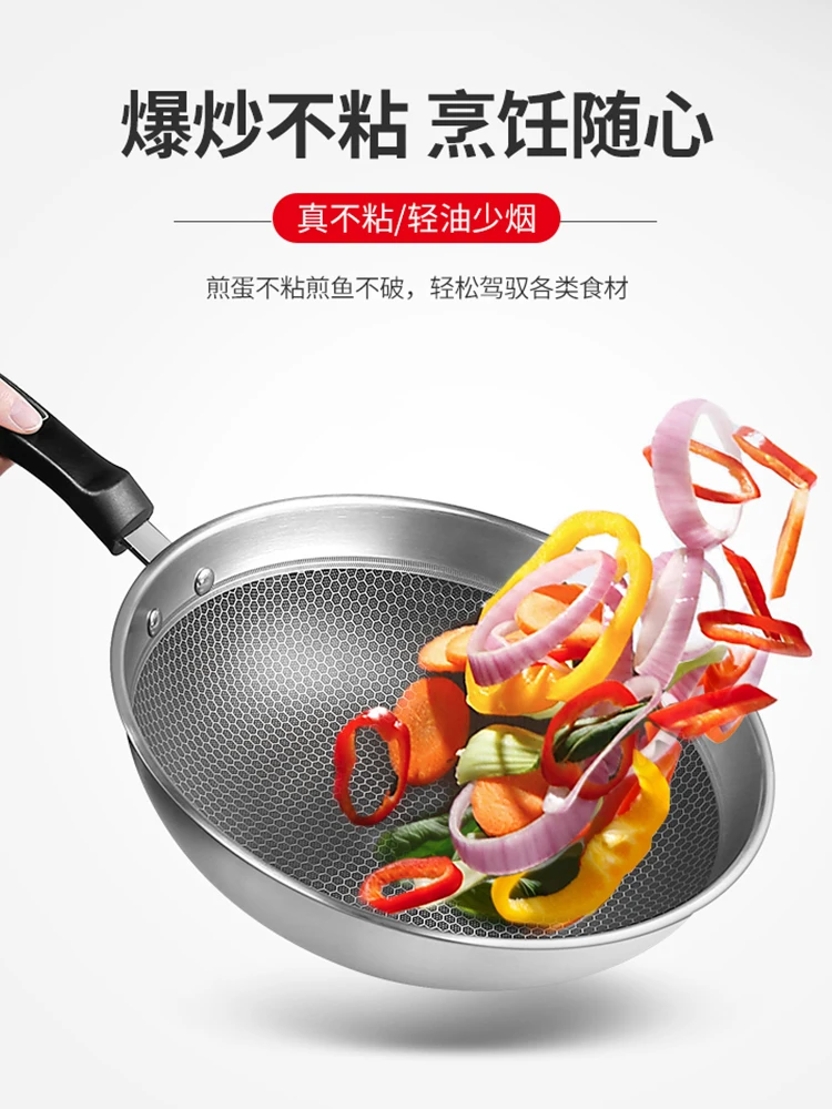 Вок антипригарная сковорода из нержавеющей стали без дыма улей плоская Нижняя