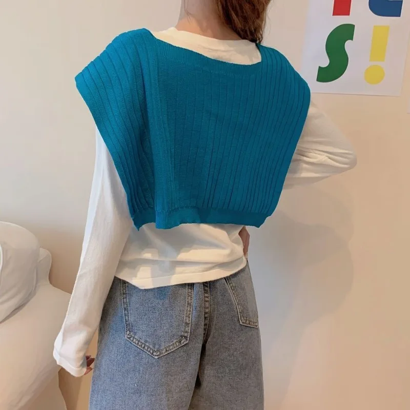 Women Shrugs Sleeveless Knitwear Female Solid All-match Trendy Chic New Fall Tie Shawl 9 Colors Simple Casual Student Outwear |