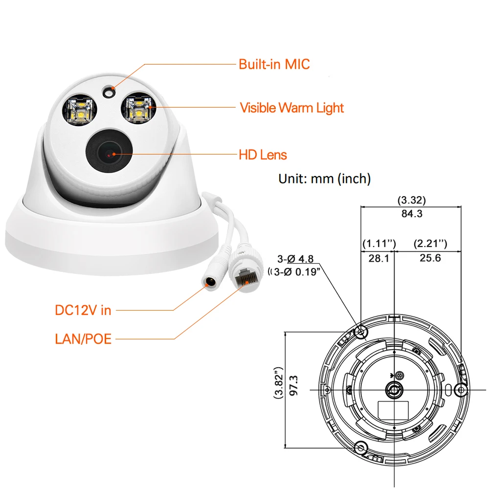 Hikvision совместимая с 8 Мп IP-камера купольная PoE 24 часа полноценная цветная камера