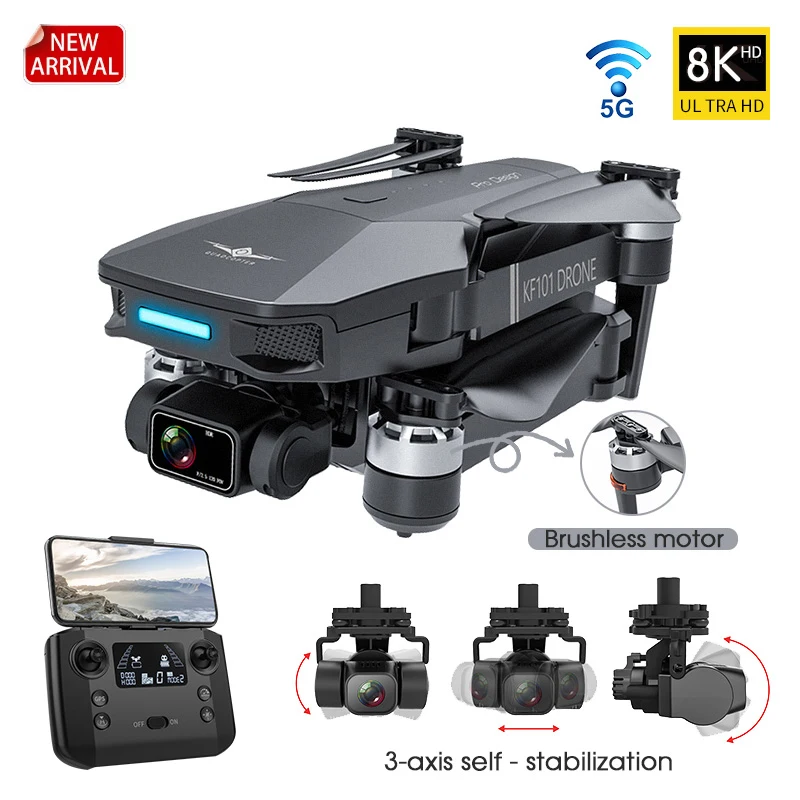 

Новинка, Квадрокоптер KF101 с GPS и HD-камерой 4K, 8k, gps, Wi-Fi, стабилизатор, 3-осевой карданный Дрон с бесщеточным Мотором, Радиоуправляемый квадрокоп...