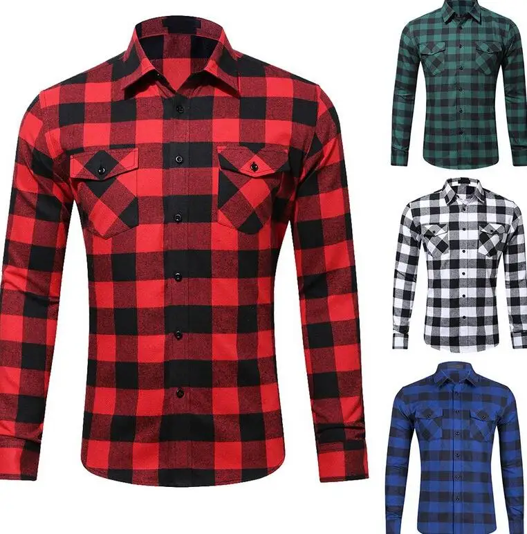 Autumn Fashion Chemise Homme Mens Checkered Shirts Long Sleeve Shirt Men Blouse