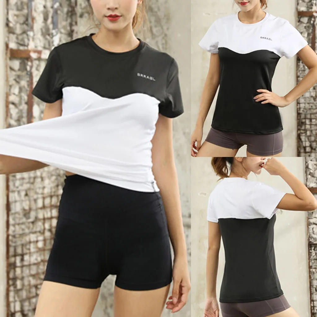Женский топ для йоги спортивные футболки черно-белая одежда фитнеса футболка с