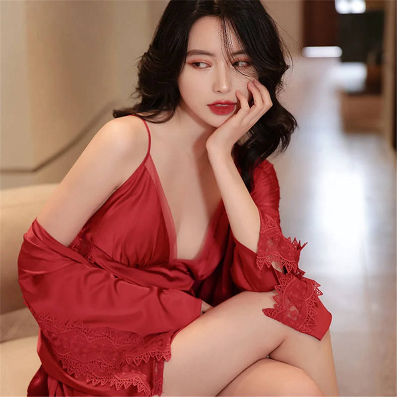 

Ladies nightgown suspender skirt sleepwear two-piece suit with summer chest pad sexy underwear loose home service pijamas 2020